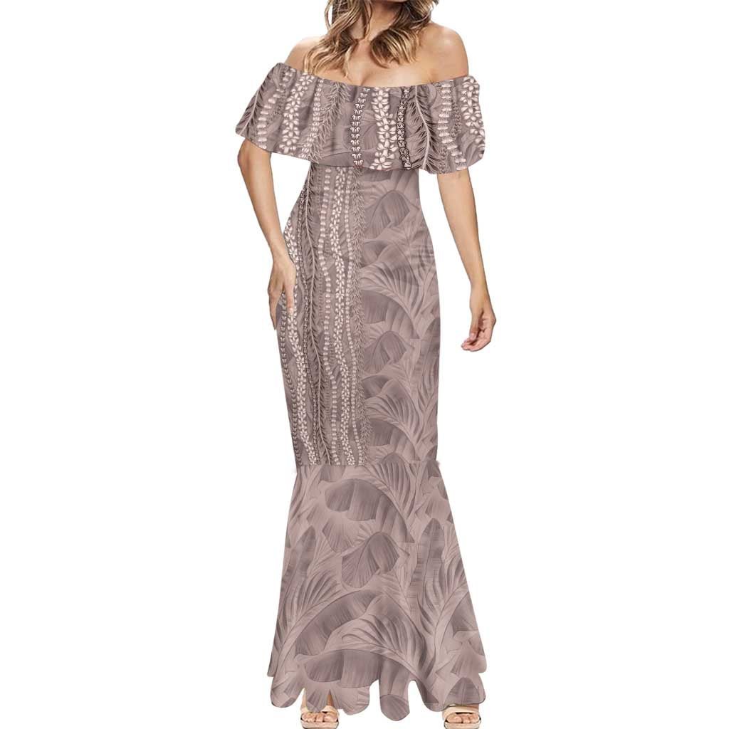 Hawaii Prince Kuhio Mermaid Dress Mocha Hawaiian Lau Maia With Leis