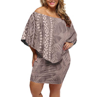 Hawaii Prince Kuhio Off Shoulder Short Dress Mocha Hawaiian Lau Maia With Leis