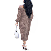 Hawaii Prince Kuhio Off The Shoulder Long Sleeve Dress Mocha Hawaiian Lau Maia With Leis