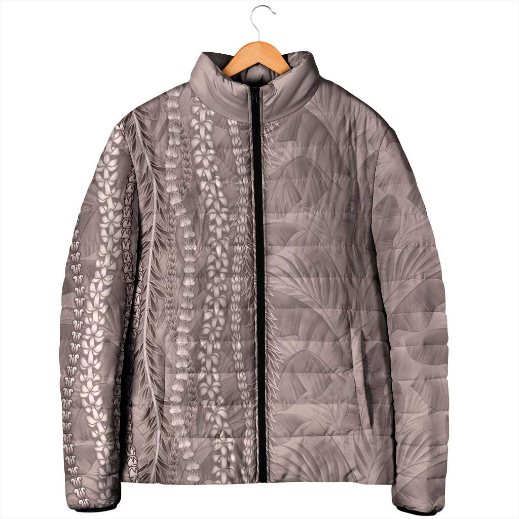 Hawaii Prince Kuhio Padded Jacket Mocha Hawaiian Lau Maia With Leis