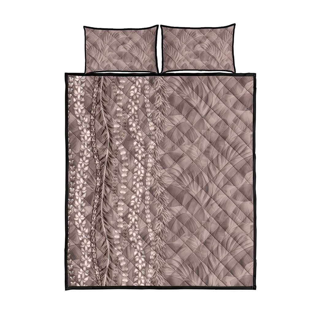 Hawaii Prince Kuhio Quilt Bed Set Mocha Hawaiian Lau Maia With Leis