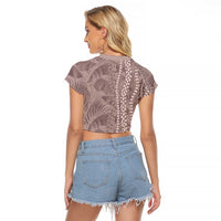 Hawaii Prince Kuhio Raglan Cropped T Shirt Mocha Hawaiian Lau Maia With Leis