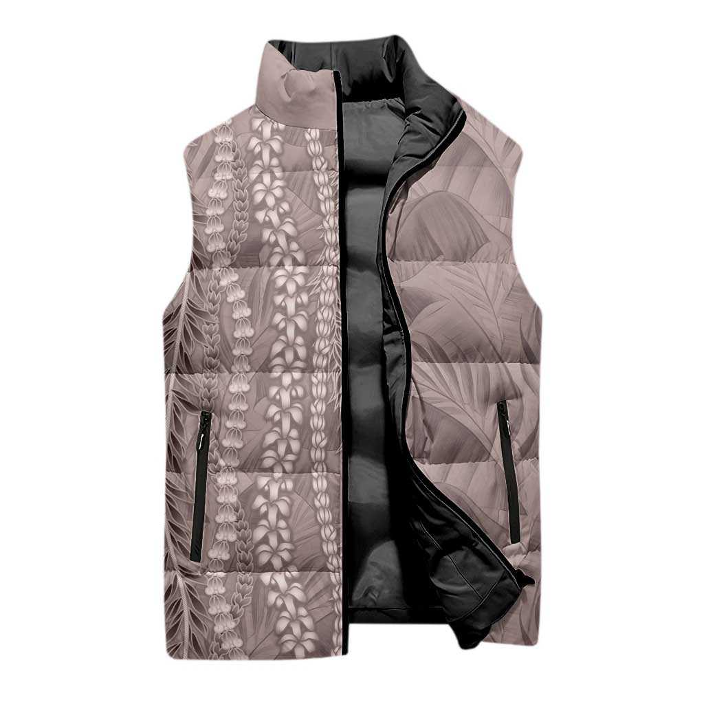 Hawaii Prince Kuhio Sleeveless Puffer Jacket Mocha Hawaiian Lau Maia With Leis