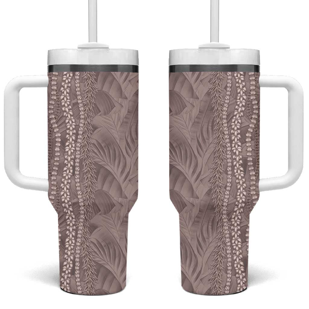 Hawaii Prince Kuhio Tumbler With Handle Mocha Hawaiian Lau Maia With Leis