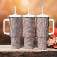 Hawaii Prince Kuhio Tumbler With Handle Mocha Hawaiian Lau Maia With Leis