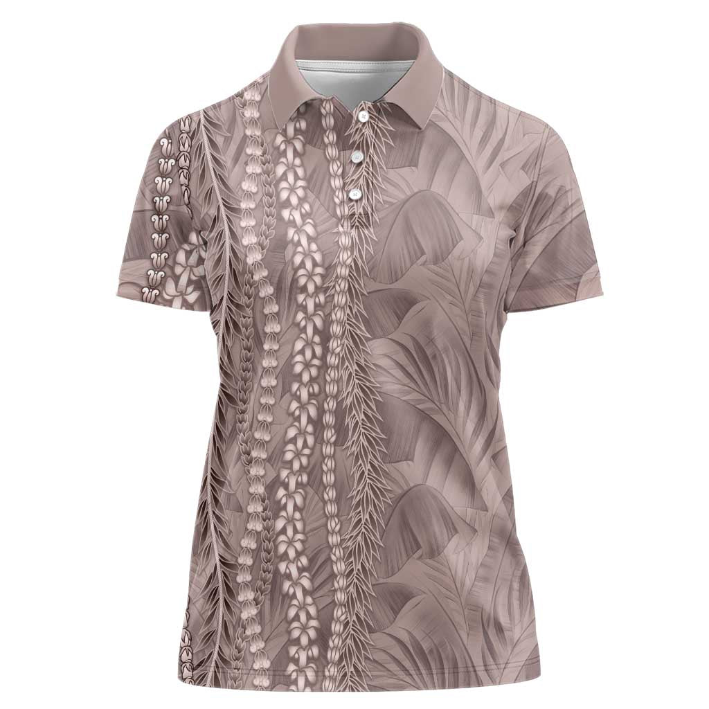 Hawaii Prince Kuhio Women Polo Shirt Mocha Hawaiian Lau Maia With Leis