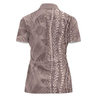 Hawaii Prince Kuhio Women Polo Shirt Mocha Hawaiian Lau Maia With Leis