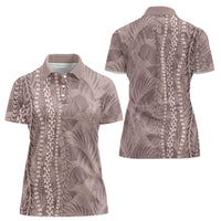 Hawaii Prince Kuhio Women Polo Shirt Mocha Hawaiian Lau Maia With Leis