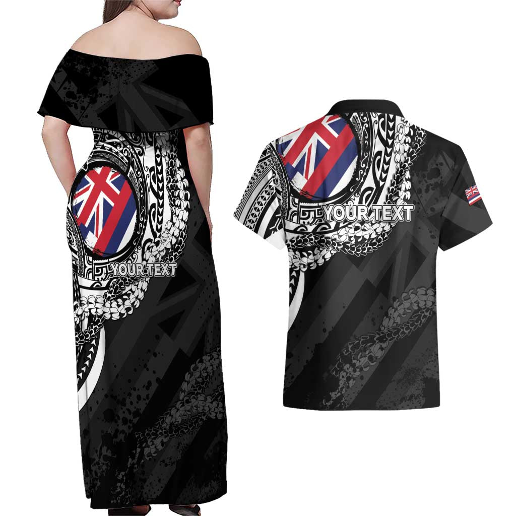 Personalised Hawaii Prince Kuhio Couples Matching Off Shoulder Maxi Dress and Hawaiian Shirt Hawaiian Maile Lei