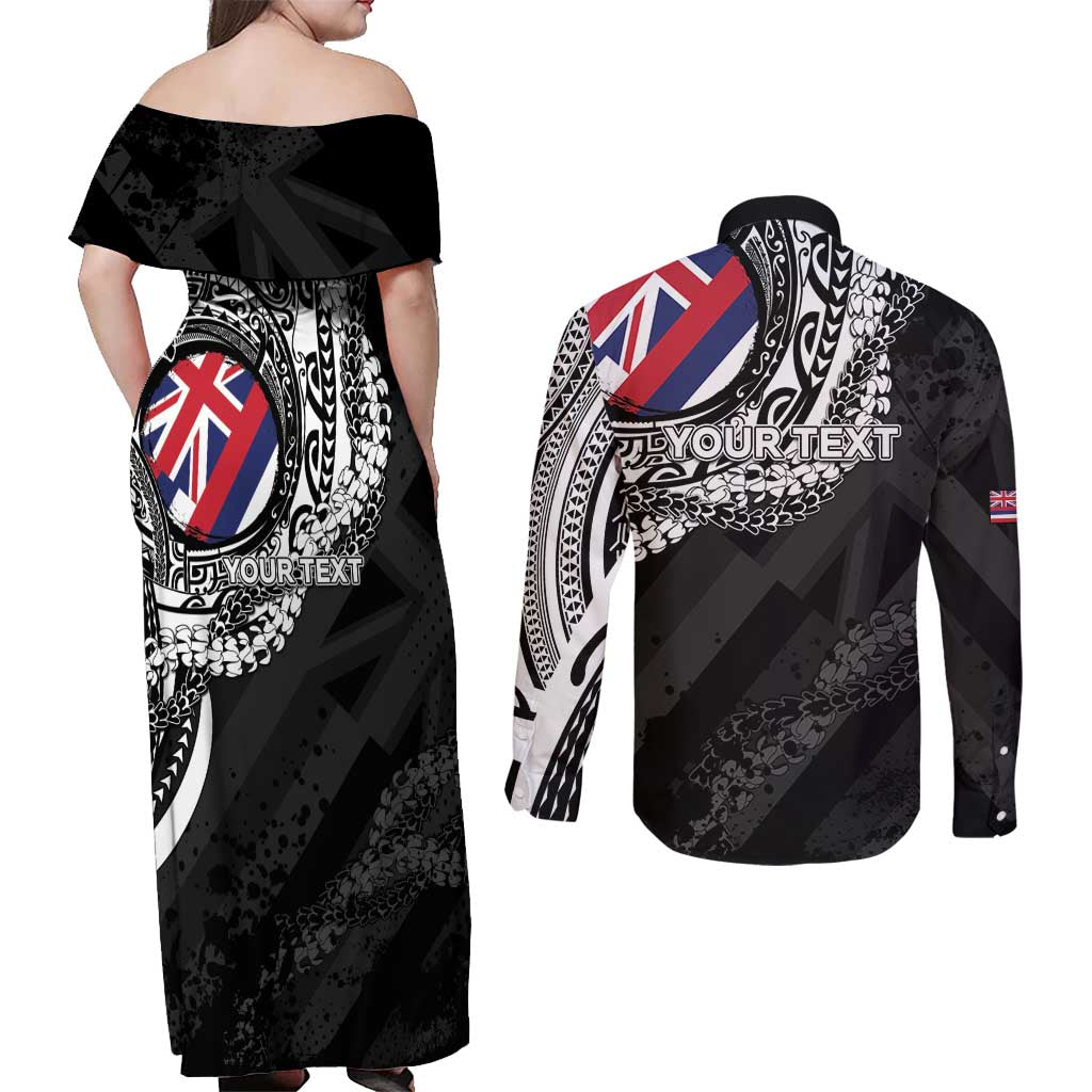 Personalised Hawaii Prince Kuhio Couples Matching Off Shoulder Maxi Dress and Long Sleeve Button Shirt Hawaiian Maile Lei
