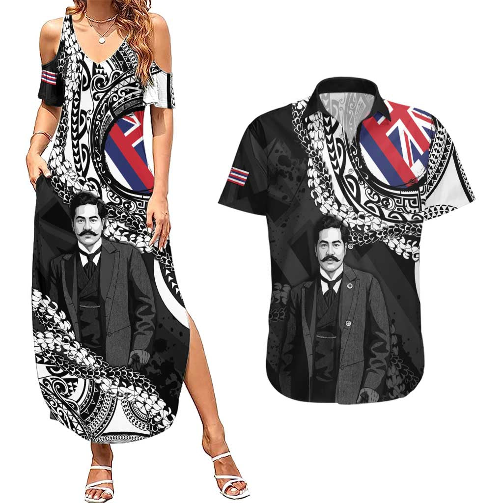 Personalised Hawaii Prince Kuhio Couples Matching Summer Maxi Dress and Hawaiian Shirt Hawaiian Maile Lei