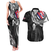 Personalised Hawaii Prince Kuhio Couples Matching Tank Maxi Dress and Hawaiian Shirt Hawaiian Maile Lei