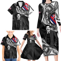Personalised Hawaii Prince Kuhio Family Matching Long Sleeve Bodycon Dress and Hawaiian Shirt Hawaiian Maile Lei LT05 - Polynesian Pride