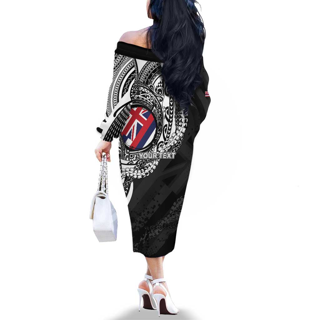 Personalised Hawaii Prince Kuhio Family Matching Off The Shoulder Long Sleeve Dress and Hawaiian Shirt Hawaiian Maile Lei LT05 - Polynesian Pride