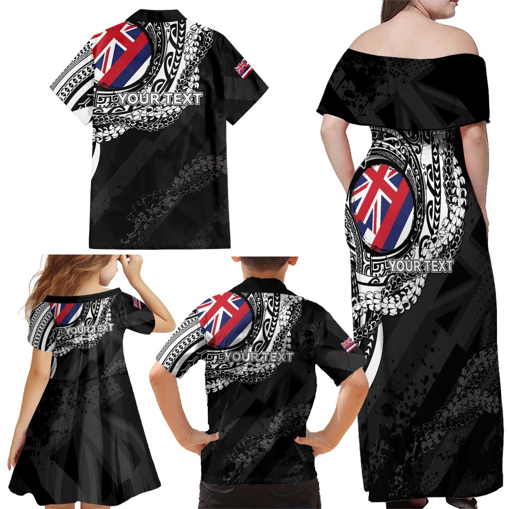 Personalised Hawaii Prince Kuhio Family Matching Off Shoulder Maxi Dress and Hawaiian Shirt Hawaiian Maile Lei LT05 - Polynesian Pride