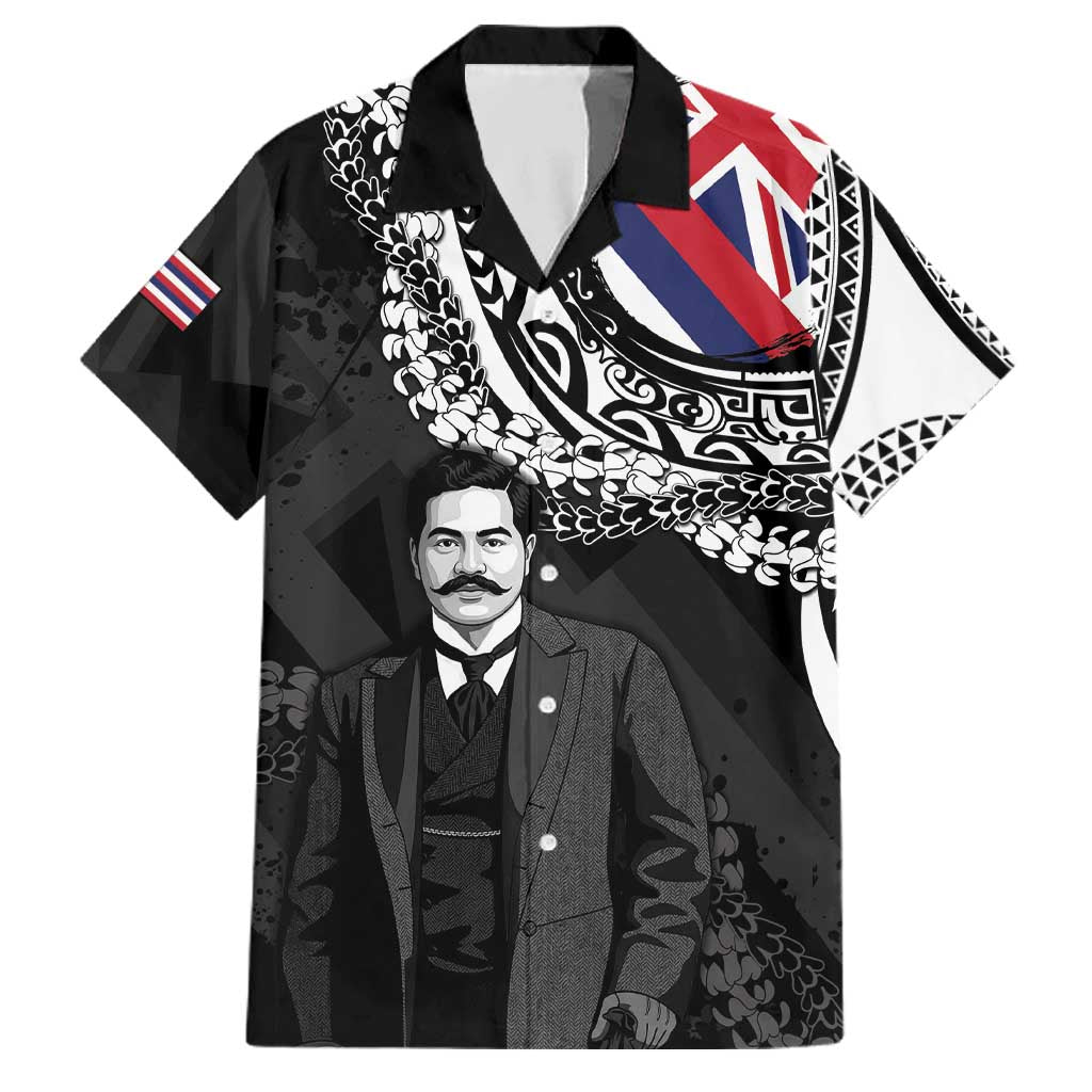 Personalised Hawaii Prince Kuhio Family Matching Off Shoulder Maxi Dress and Hawaiian Shirt Hawaiian Maile Lei LT05 Dad's Shirt - Short Sleeve Black - Polynesian Pride