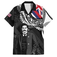 Personalised Hawaii Prince Kuhio Family Matching Off Shoulder Short Dress and Hawaiian Shirt Hawaiian Maile Lei LT05 Dad's Shirt - Short Sleeve Black - Polynesian Pride