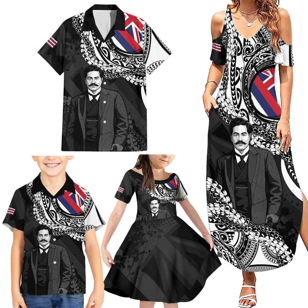 Personalised Hawaii Prince Kuhio Family Matching Summer Maxi Dress and Hawaiian Shirt Hawaiian Maile Lei