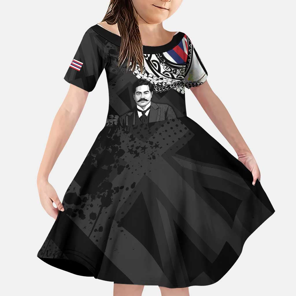 Personalised Hawaii Prince Kuhio Family Matching Tank Maxi Dress and Hawaiian Shirt Hawaiian Maile Lei LT05 Daughter's Dress Black - Polynesian Pride