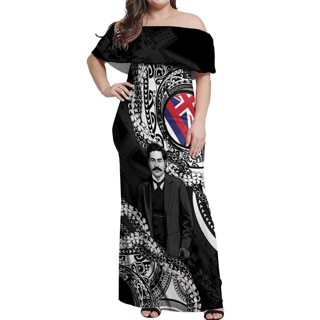 Personalised Hawaii Prince Kuhio Off Shoulder Maxi Dress Hawaiian Maile Lei