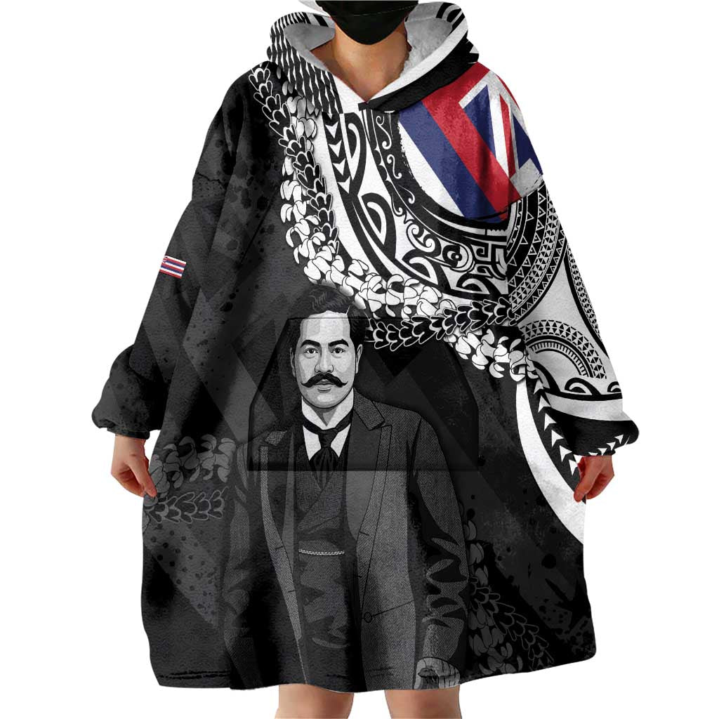 Personalised Hawaii Prince Kuhio Wearable Blanket Hoodie Hawaiian Maile Lei