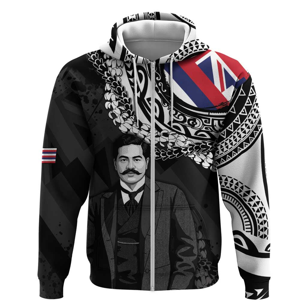 Personalised Hawaii Prince Kuhio Zip Hoodie Hawaiian Maile Lei