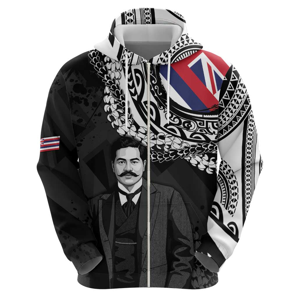 Personalised Hawaii Prince Kuhio Zip Hoodie Hawaiian Maile Lei