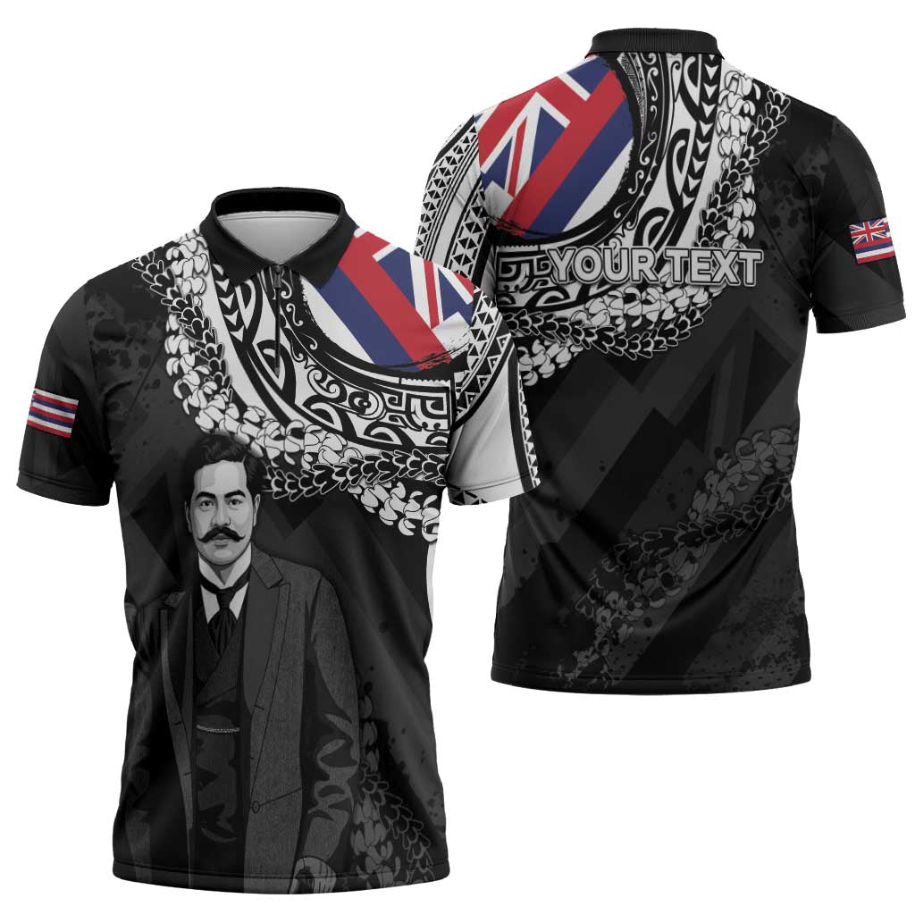 Personalised Hawaii Prince Kuhio Zipper Polo Shirt Hawaiian Maile Lei