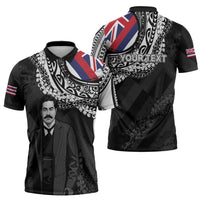 Personalised Hawaii Prince Kuhio Zipper Polo Shirt Hawaiian Maile Lei