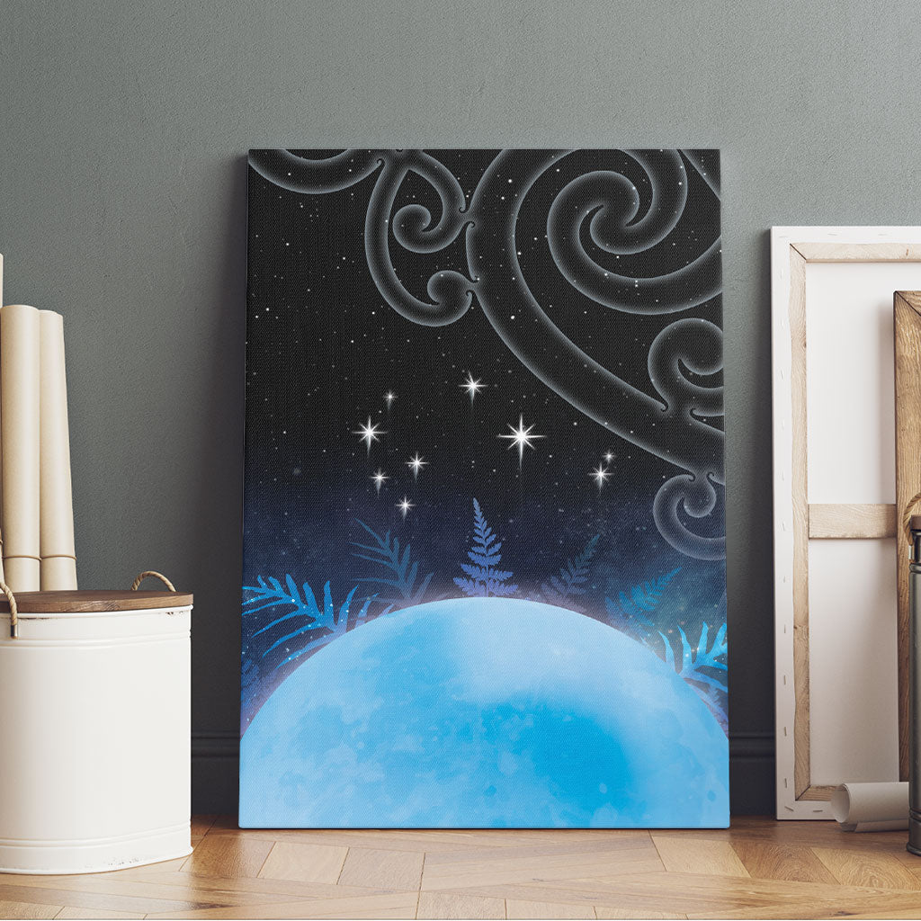 New Zealand Matariki Canvas Wall Art Pleiades Star Cluster Blue Galaxy