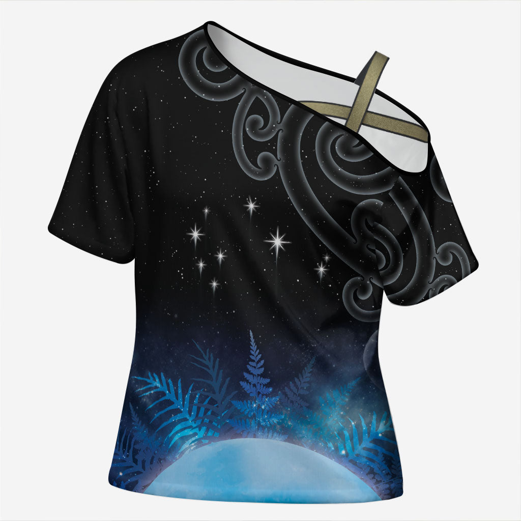 New Zealand Matariki Cross Shoulder Shirt Pleiades Star Cluster Blue Galaxy