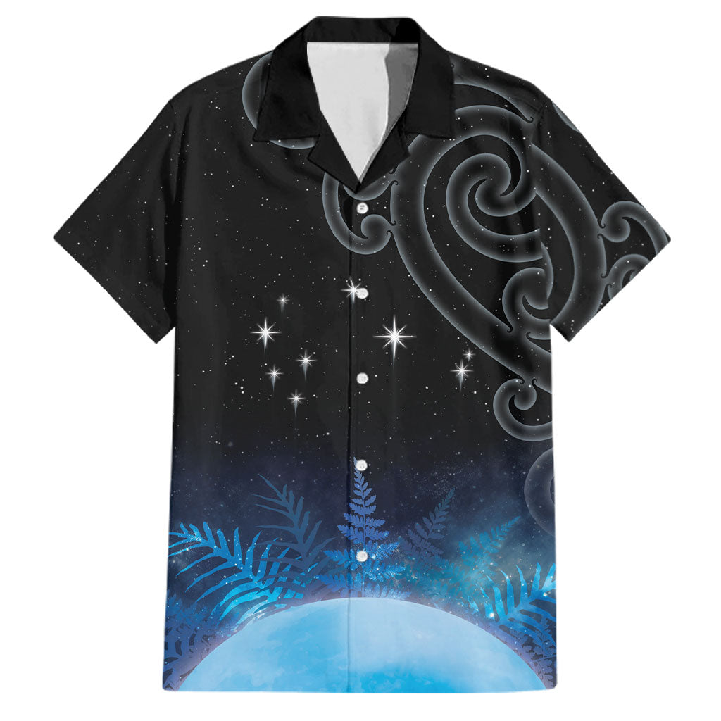 New Zealand Matariki Family Matching Off Shoulder Short Dress and Hawaiian Shirt Pleiades Star Cluster Blue Galaxy LT05 Dad's Shirt - Short Sleeve Blue - Polynesian Pride
