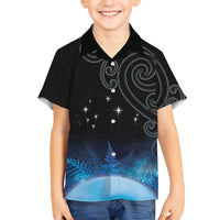 New Zealand Matariki Family Matching Off Shoulder Short Dress and Hawaiian Shirt Pleiades Star Cluster Blue Galaxy LT05 Son's Shirt Blue - Polynesian Pride