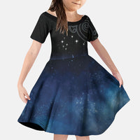 New Zealand Matariki Family Matching Puletasi and Hawaiian Shirt Pleiades Star Cluster Blue Galaxy LT05 Daughter's Dress Blue - Polynesian Pride