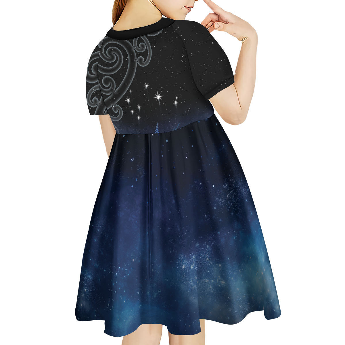 New Zealand Matariki Kid Short Sleeve Dress Pleiades Star Cluster Blue Galaxy