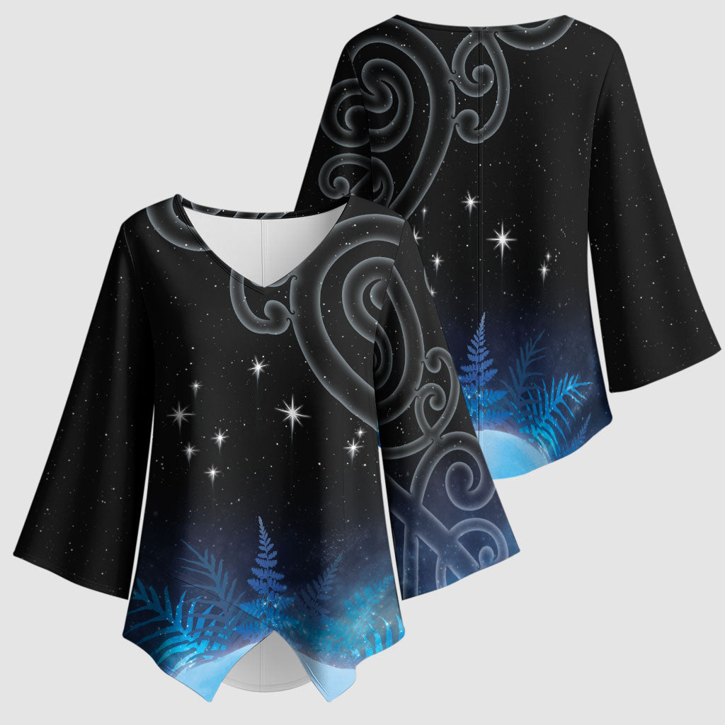 New Zealand Matariki Kimono Sleeve Blouse Pleiades Star Cluster Blue Galaxy