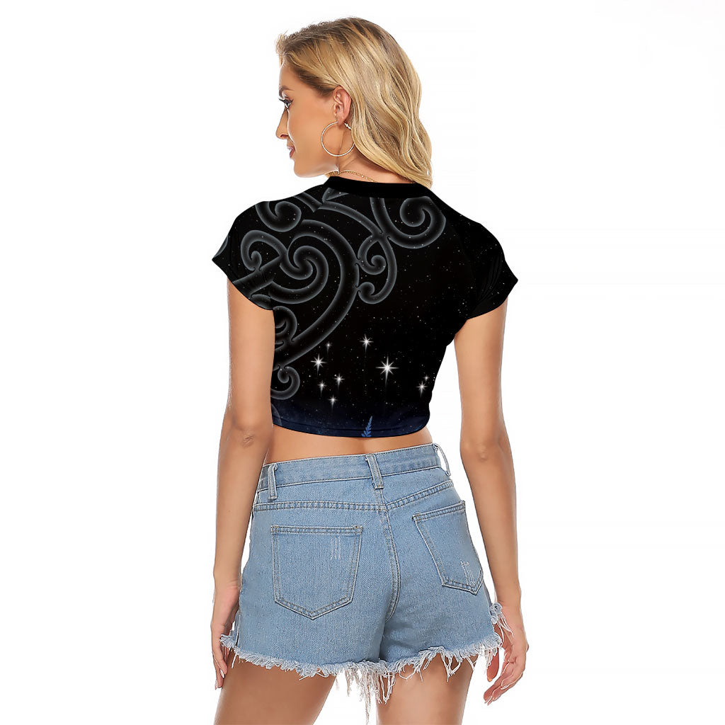 New Zealand Matariki Raglan Cropped T Shirt Pleiades Star Cluster Blue Galaxy