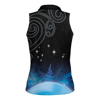 New Zealand Matariki Women Sleeveless Polo Shirt Pleiades Star Cluster Blue Galaxy