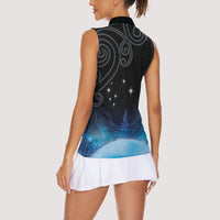 New Zealand Matariki Women Sleeveless Polo Shirt Pleiades Star Cluster Blue Galaxy