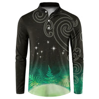 New Zealand Matariki Button Sweatshirt Pleiades Star Cluster Green Galaxy
