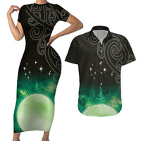 New Zealand Matariki Couples Matching Short Sleeve Bodycon Dress and Hawaiian Shirt Pleiades Star Cluster Green Galaxy LT05 Green - Polynesian Pride