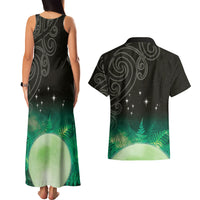 New Zealand Matariki Couples Matching Tank Maxi Dress and Hawaiian Shirt Pleiades Star Cluster Green Galaxy LT05 - Polynesian Pride