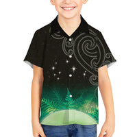 New Zealand Matariki Family Matching Mermaid Dress and Hawaiian Shirt Pleiades Star Cluster Green Galaxy LT05 Son's Shirt Green - Polynesian Pride