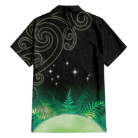 New Zealand Matariki Family Matching Off The Shoulder Long Sleeve Dress and Hawaiian Shirt Pleiades Star Cluster Green Galaxy LT05 - Polynesian Pride