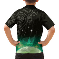 New Zealand Matariki Family Matching Off Shoulder Maxi Dress and Hawaiian Shirt Pleiades Star Cluster Green Galaxy LT05 - Polynesian Pride