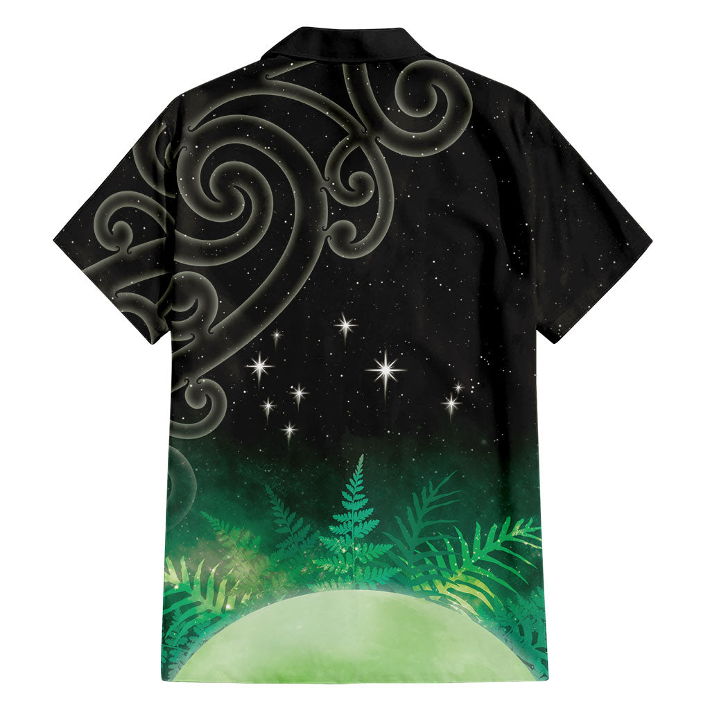 New Zealand Matariki Family Matching Off Shoulder Short Dress and Hawaiian Shirt Pleiades Star Cluster Green Galaxy LT05 - Polynesian Pride