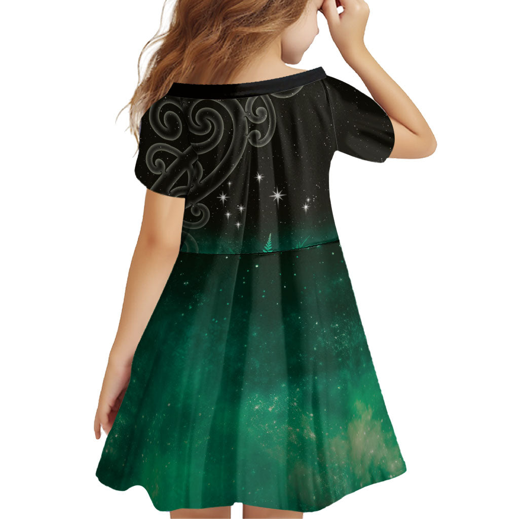 New Zealand Matariki Family Matching Short Sleeve Bodycon Dress and Hawaiian Shirt Pleiades Star Cluster Green Galaxy LT05 - Polynesian Pride