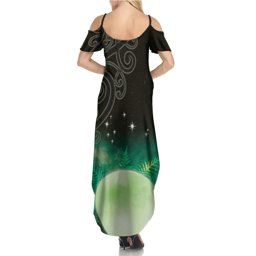 New Zealand Matariki Family Matching Summer Maxi Dress and Hawaiian Shirt Pleiades Star Cluster Green Galaxy LT05 - Polynesian Pride