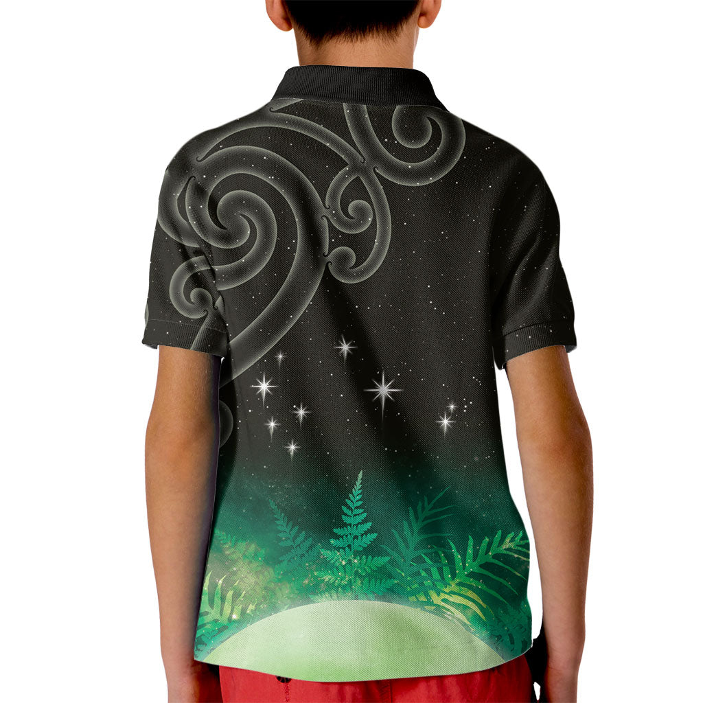 New Zealand Matariki Kid Polo Shirt Pleiades Star Cluster Green Galaxy