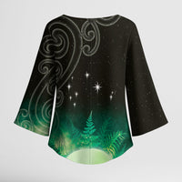 New Zealand Matariki Kimono Sleeve Blouse Pleiades Star Cluster Green Galaxy